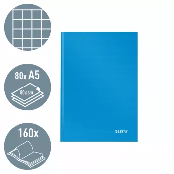 Leitz zápisník Solid Hardcover A5 štvorčekovaný 90 g/m² 80 listov, jednofarebný, modrý, A5, 80 listov, lesklý, 80 g/m²