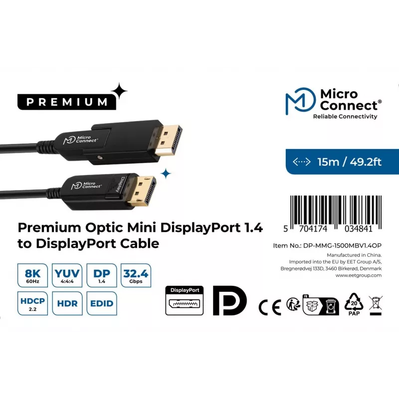 Microconnect DP-MMG-1500MBV1.4OP DisplayPort kábel 15 m čierny