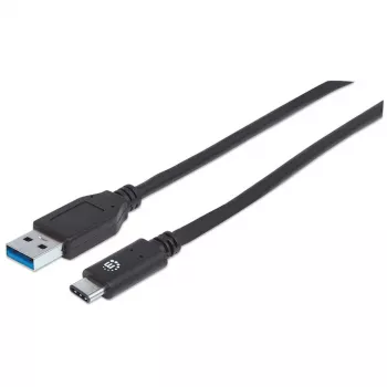 Manhattan USB-C na USB-A kábel, 1 m, konektor samec na konektor samec, 10 Gbit/s (USB 3.2 Gen 2, známy aj ako USB 3.1), 3 A (rýchle nabíjanie), SuperSpeed+ USB, čierny, doživotná záruka, ekvivalent k USB31AC1M