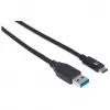Manhattan USB-C na USB-A kábel, 1 m, konektor samec na konektor samec, 10 Gbit/s (USB 3.2 Gen 2, známy aj ako USB 3.1), 3 A (rýchle nabíjanie), SuperSpeed+ USB, čierny, doživotná záruka, ekvivalent k USB31AC1M