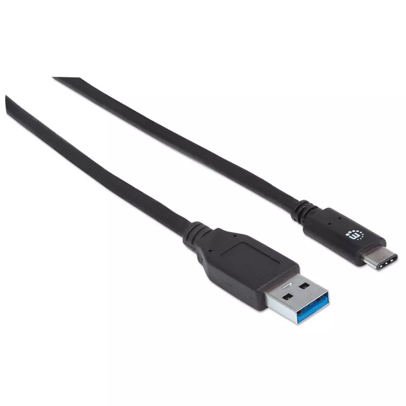Manhattan USB-C na USB-A kábel, 1 m, konektor samec na konektor samec, 10 Gbit/s (USB 3.2 Gen 2, známy aj ako USB 3.1), 3 A (rýchle nabíjanie), SuperSpeed+ USB, čierny, doživotná záruka, ekvivalent k USB31AC1M