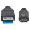 Manhattan USB-C na USB-A kábel, 1 m, konektor samec na konektor samec, 10 Gbit/s (USB 3.2 Gen 2, známy aj ako USB 3.1), 3 A (rýchle nabíjanie), SuperSpeed+ USB, čierny, doživotná záruka, ekvivalent k USB31AC1M