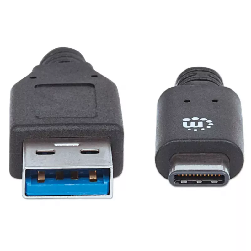Manhattan USB-C na USB-A kábel, 1 m, konektor samec na konektor samec, 10 Gbit/s (USB 3.2 Gen 2, známy aj ako USB 3.1), 3 A (rýchle nabíjanie), SuperSpeed+ USB, čierny, doživotná záruka, ekvivalent k USB31AC1M