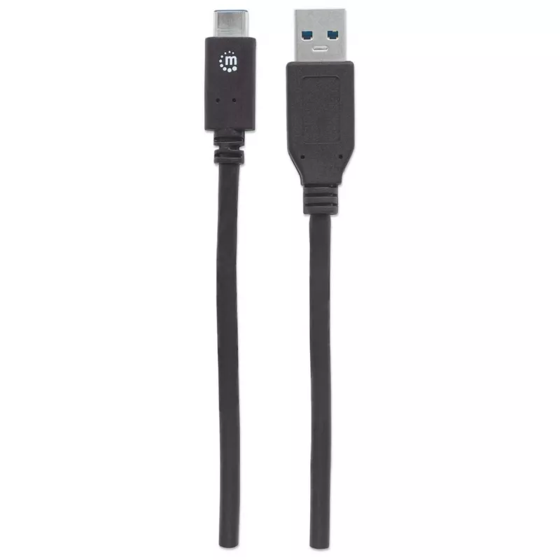 Manhattan USB-C na USB-A kábel, 1 m, konektor samec na konektor samec, 10 Gbit/s (USB 3.2 Gen 2, známy aj ako USB 3.1), 3 A (rýchle nabíjanie), SuperSpeed+ USB, čierny, doživotná záruka, ekvivalent k USB31AC1M