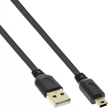 InLine USB 2.0 plochý kábel USB Type-A konektor samec / Mini-B konektor samec 5pin čierny/zlatý 1,0 m