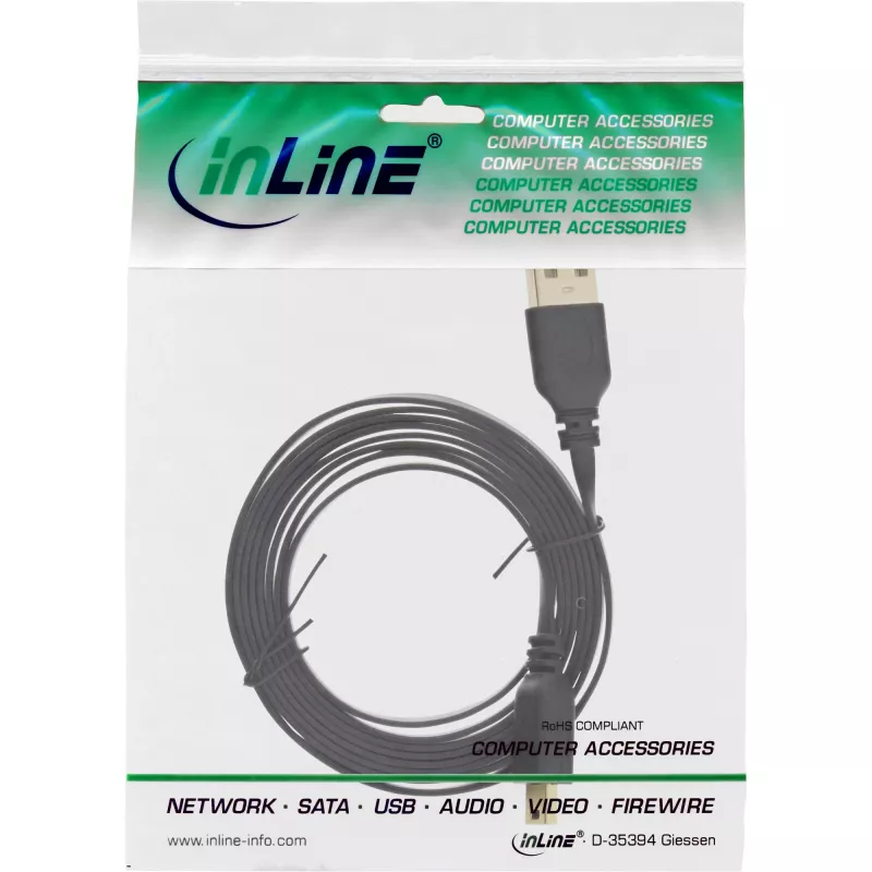 InLine USB 2.0 plochý kábel USB Type-A konektor samec / Mini-B konektor samec 5pin čierny/zlatý 1,0 m