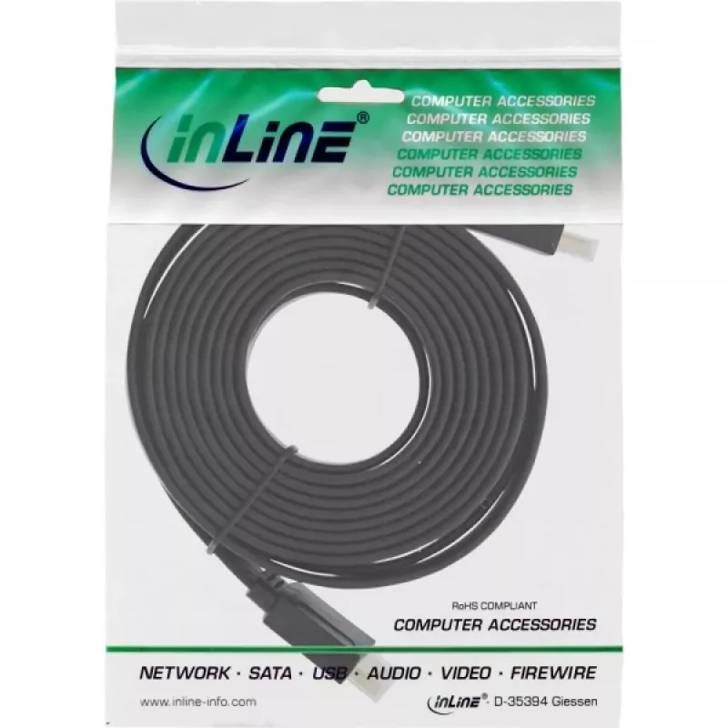 InLine HDMI plochý kábel High Speed kábel s Ethernet pozlátený čierny 5m