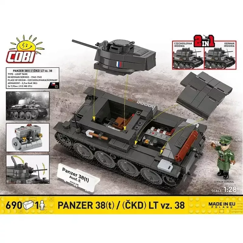 Stavebnica Cobi Blocks Tank 38 VZ.38 690 dielov – modelová stavebnica v mierke