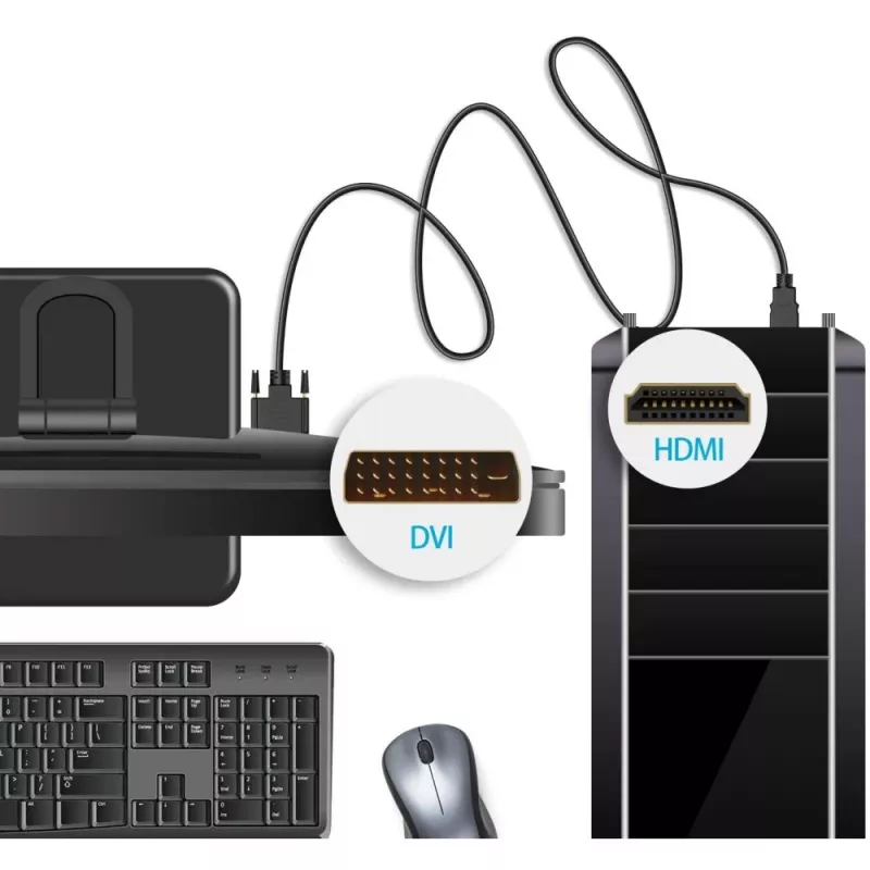 Techly video kábel HDMI na DVI-D M/M 3m ICOC HDMI-D-030, 3 m, HDMI, DVI-D, konektor samec, konektor samec, zlatý