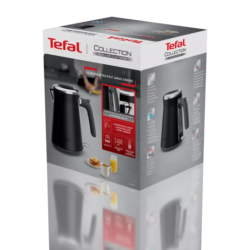 Kanvica Tefal KI6668E0 — 1,7 l, 2400 W, nerezové telo, čierna