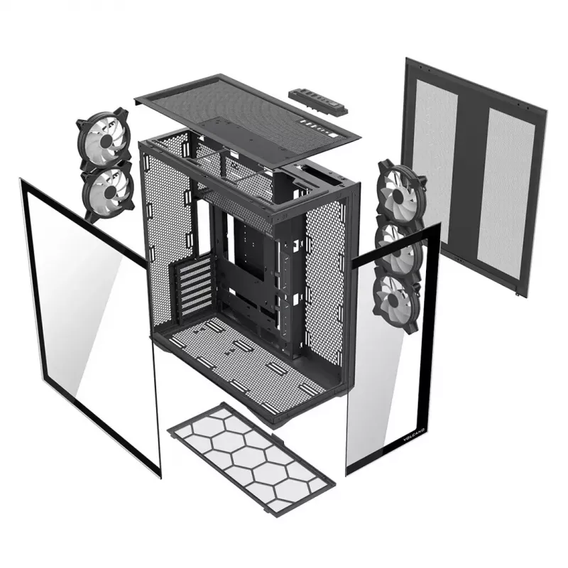 MODECOM Volcano SPACE XL ARGB PC skriňa Full-Tower — Full Tower, podpora E-ATX, tvrdené sklo, ARGB, GPU až do 440 mm