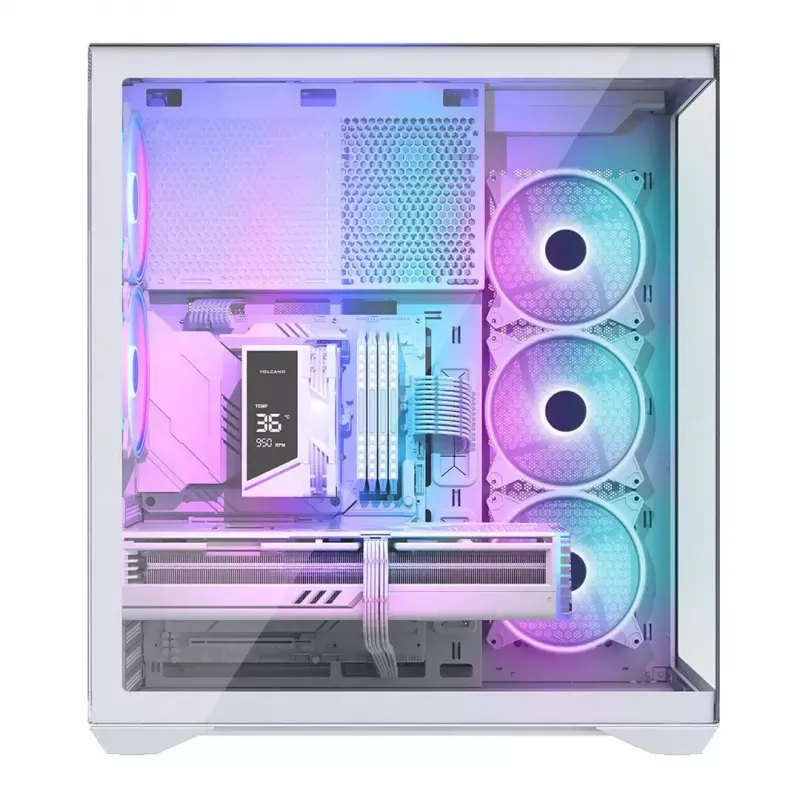 PC skriňa Full-Tower MODECOM Volcano SPACE XL ARGB FULL TOWER 5F biela — ATX, tvrdené sklo, ARGB, USB-C