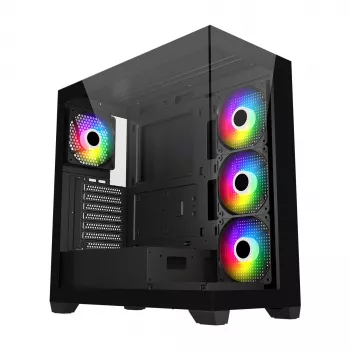 FSP M340-BA skriňa Midi Tower mITX, mATX, ATX čierna ARGB, Midi Tower, PC, čierna, ATX, micro ATX, Mini-ITX, Glass, SPCC, 17 cm