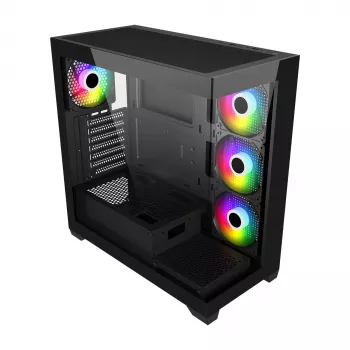 FSP M340-BA skriňa Midi Tower mITX, mATX, ATX čierna ARGB, Midi Tower, PC, čierna, ATX, micro ATX, Mini-ITX, Glass, SPCC, 17 cm