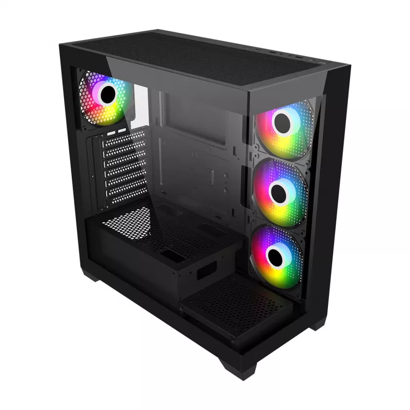 FSP M340-BA skriňa Midi Tower mITX, mATX, ATX čierna ARGB, Midi Tower, PC, čierna, ATX, micro ATX, Mini-ITX, Glass, SPCC, 17 cm
