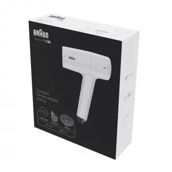Fén BRAUN HD1.55 — 1800 W, 2 stupne ohrevu, Cool shot, 1,8 m kábel, biely