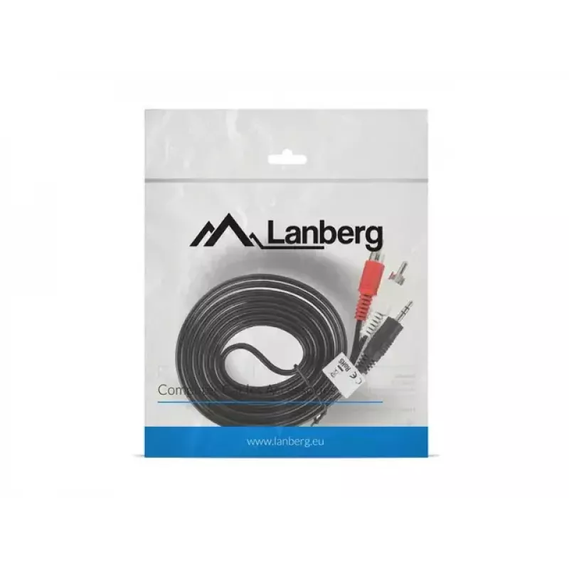 Audio kábel Lanberg CA-MJRC-10CC-0020-BK 3,5 mm RCA 2 m čierny červený biely