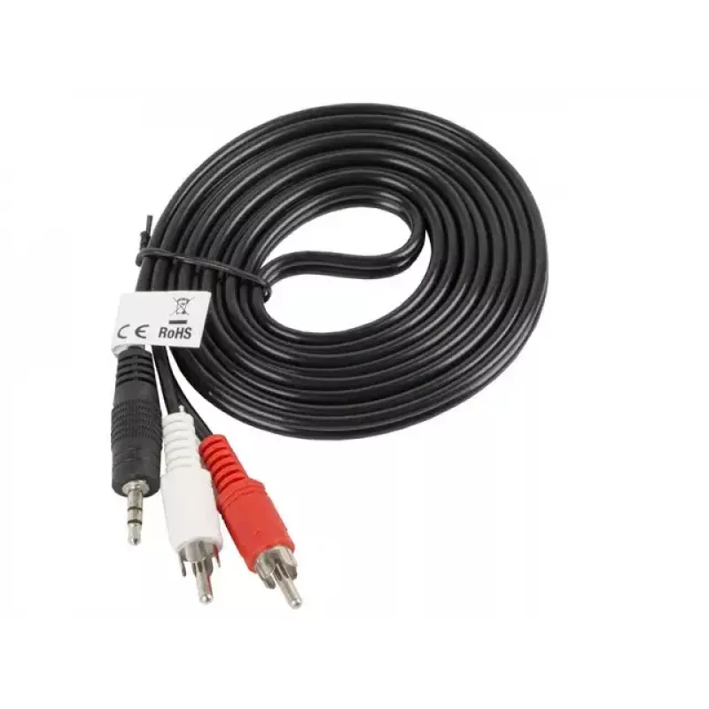 Audio kábel Lanberg CA-MJRC-10CC-0020-BK 3,5 mm RCA 2 m čierny červený biely