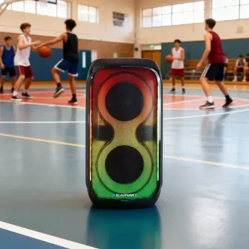 Reproduktorový systém BLAUPUNKT PB60X — 120W RMS, Bluetooth A2DP, FM, LED displej, 7000mAh batéria, 18h, AUX, diaľkový ovládač, 568×322×321 mm