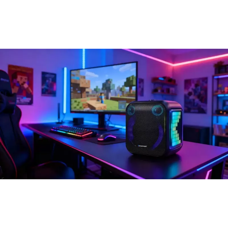 Interiérový/exteriérový reproduktorový systém BLAUPUNKT PB6LED — 40 W RMS, Bluetooth, FM, microSD, LED displej, 4500 mAh batéria