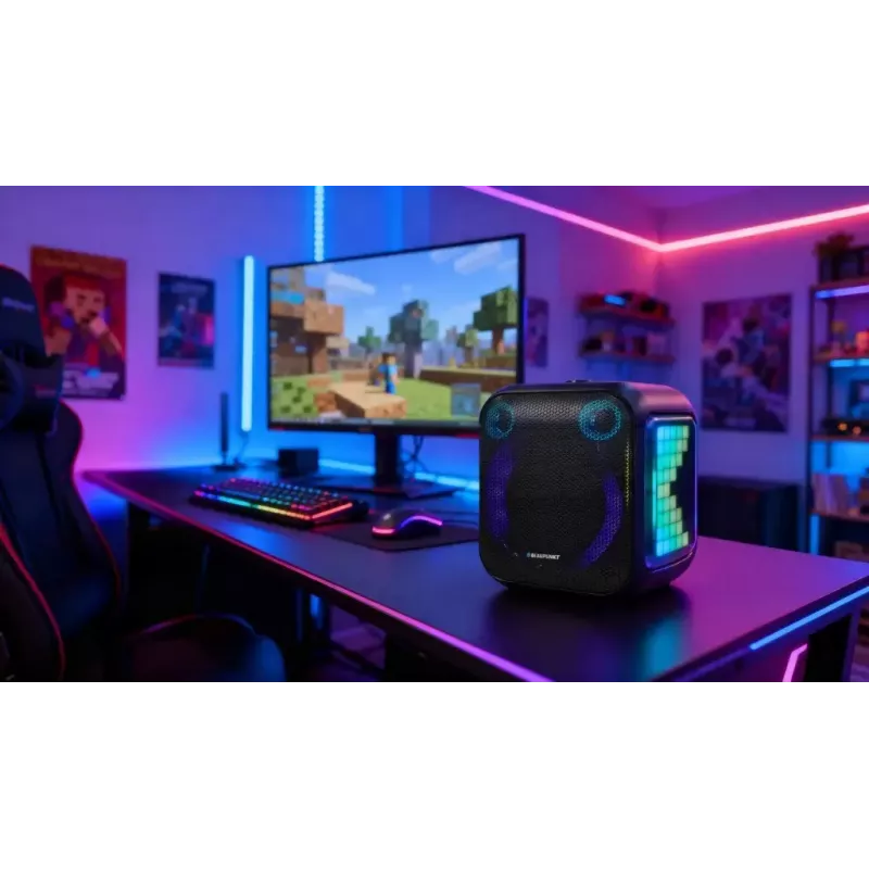Interiérový/exteriérový reproduktorový systém BLAUPUNKT PB6LED — 40 W RMS, Bluetooth, FM, microSD, LED displej, 4500 mAh batéria