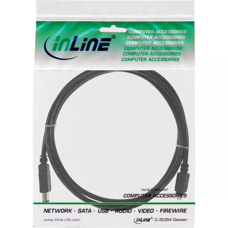 InLine kábel FireWire 400 IEEE1394, 4-pinový samec na 6-pinový samec, 1,8 m, čierny