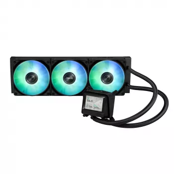 All-in-One kvapalinový chladič ASUS MAX GAMING LC 360 ARGB LCD — 360-mm radiátor, 120-mm ventilátor, podporuje AM4/AM5/LGA1700, čierny