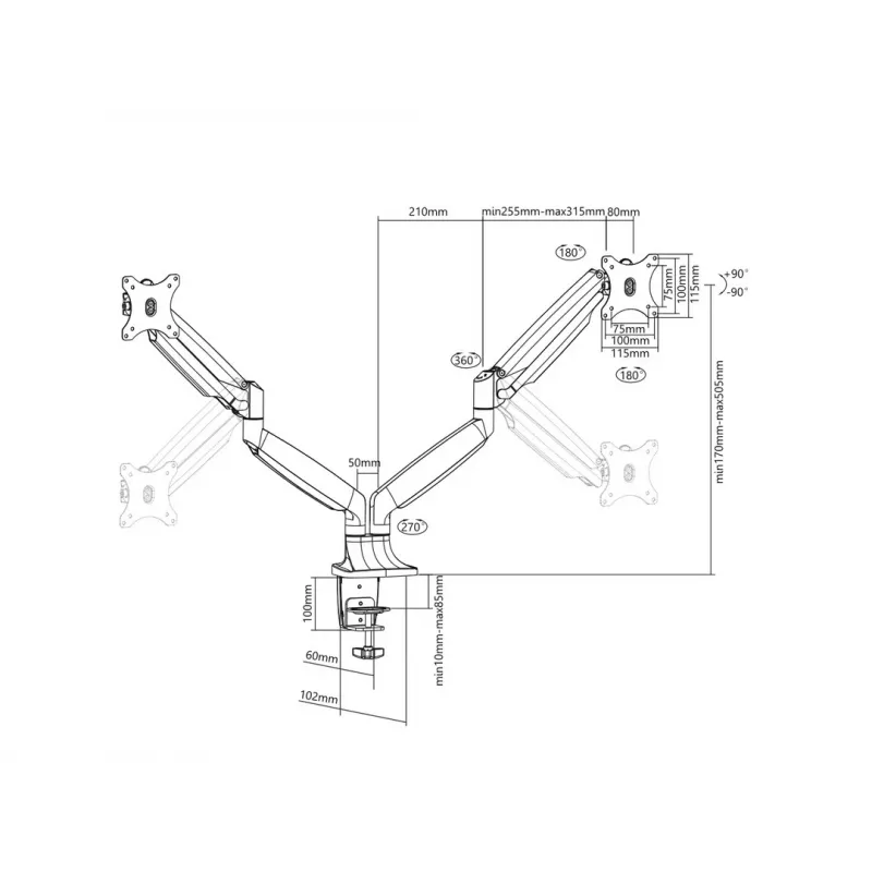 Multibrackets M Deskmount plynová pružina duálny čierny