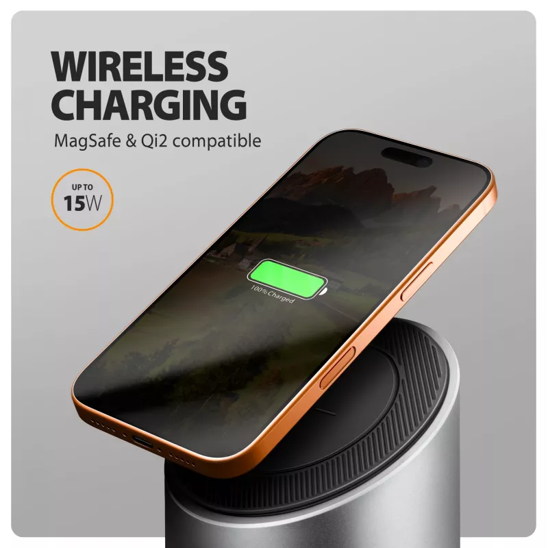 AXAGON HMC-WL9 USB-C 9-in-1 dokovacia stanica s 10 Gbit/s, 100W PD, 8K HDMI, Ethernet, bezdrôtové nabíjanie