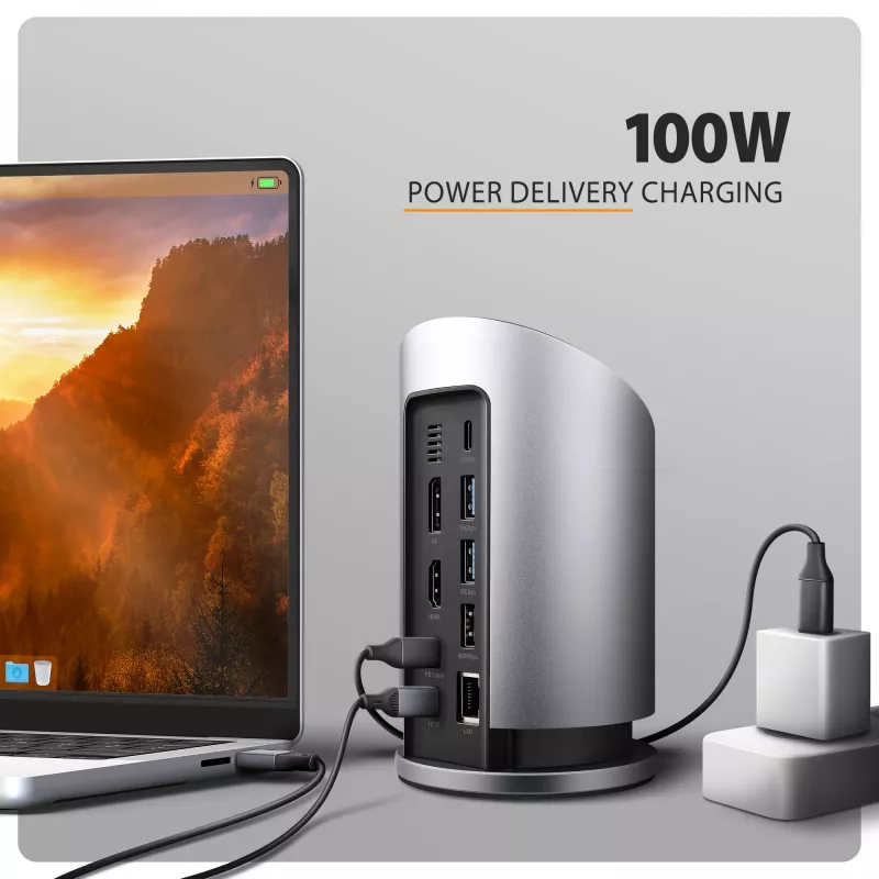 AXAGON HMC-WL9 USB-C 9-in-1 dokovacia stanica s 10 Gbit/s, 100W PD, 8K HDMI, Ethernet, bezdrôtové nabíjanie