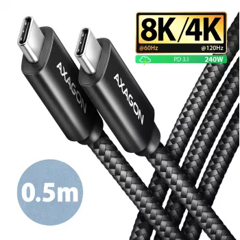 Kábel USB-C na USB-C AXAGON BUCM4X-CM05AB — USB4 Gen 3x2, 40 Gbit/s, 240 W, 0,5 m, čierna