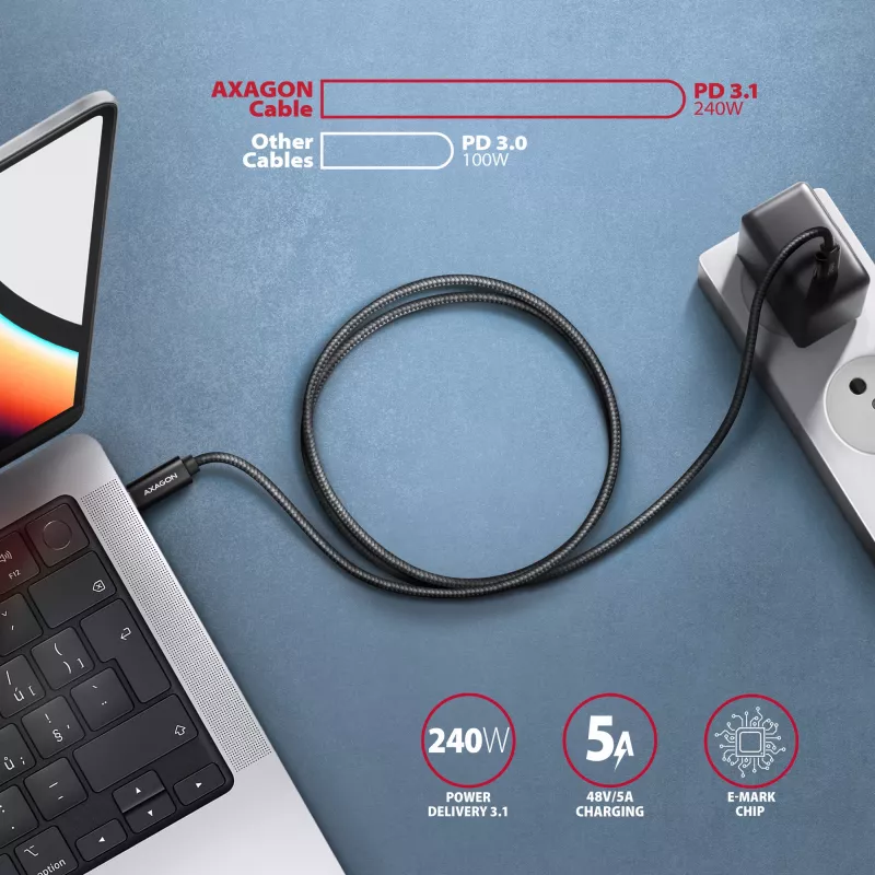 Kábel USB-C na USB-C AXAGON BUCM4X-CM05AB — USB4 Gen 3x2, 40 Gbit/s, 240 W, 0,5 m, čierny