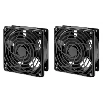 Intellinet 2-ventilátorová ventilačná jednotka pre 19-palcové nástenné skrine, montáž na strechu, 1,8 m napájací kábel s EU CEE 7/7 konektorom, formát 120 x 120 mm, uzemňovacia sada súčasťou, čierna