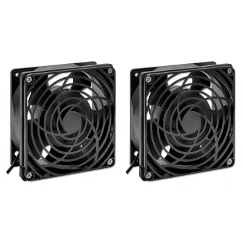 Intellinet 2-ventilátorová ventilačná jednotka pre 19-palcové nástenné skrine, montáž na strechu, 1,8 m napájací kábel s EU CEE 7/7 konektorom, formát 120 x 120 mm, uzemňovacia sada súčasťou, čierna