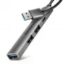 USB hub AXAGON HUE-STA — 4-portový hliníkový pás, 1× USB-A 5 Gbit/s + 2× USB-A & 1× USB-C 480 Mbit/s, USB-A host, sivý