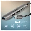 USB hub AXAGON HUE-STA — 4-portový hliníkový pás, 1× USB-A 5 Gbit/s + 2× USB-A & 1× USB-C 480 Mbit/s, USB-A host, sivý