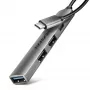 USB hub AXAGON HUE-STC, 4-portový hliníkový pás, 1x USB-A 5 Gbit/s + 2x USB-A & 1x USB-C 480 Mbit/s, USB-C host, 12 cm kábel, sivý