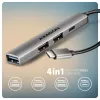 USB hub AXAGON HUE-STC, 4-portový hliníkový pás, 1x USB-A 5 Gbit/s + 2x USB-A & 1x USB-C 480 Mbit/s, USB-C host, 12 cm kábel, sivý