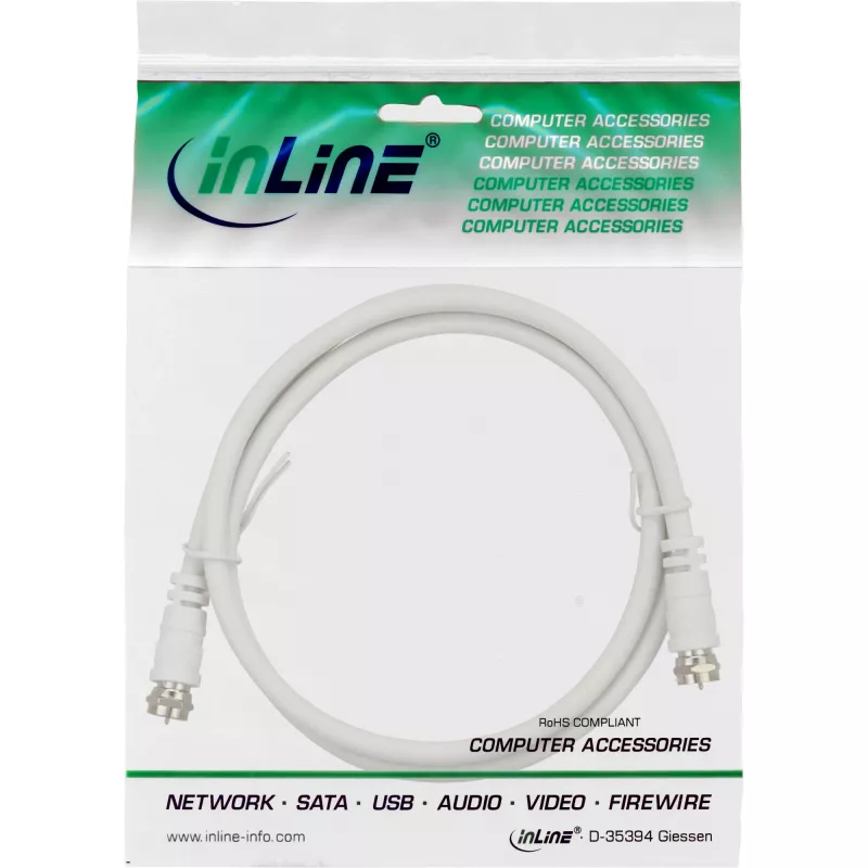InLine SAT kábel 2-násobne tienený, extrémne nízky útlm, 2x F konektor samica, >75dB, biely, 2m