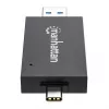 Manhattan USB-A / USB-C kombinovaná multi čítačka/zapisovačka kariet, 5 Gbit/s (USB 3.2 Gen1 alias USB 3.0), konektor samec na microSD a SD/MMC sloty, mini formát, SuperSpeed USB, Windows alebo Mac, čierna/transparentná, trojročná záruka