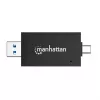 Manhattan USB-A / USB-C kombinovaná multi čítačka/zapisovačka kariet, 5 Gbit/s (USB 3.2 Gen1 alias USB 3.0), konektor samec na microSD a SD/MMC sloty, mini formát, SuperSpeed USB, Windows alebo Mac, čierna/transparentná, trojročná záruka