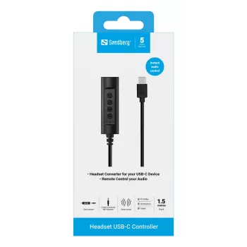 Sandberg headset USB-C ovládač, 1,5 m, ovládač, 25 g, čierny