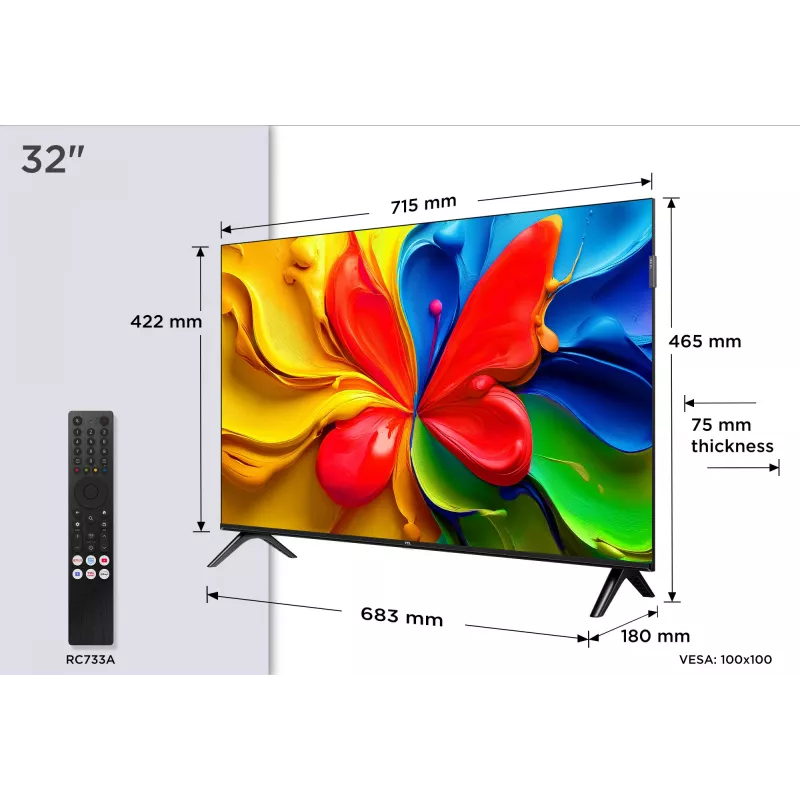 TCL 32V4C QLED TV 32 palcov (81,3 cm) HD 1366×768 Wi‑Fi Ethernet čierna
