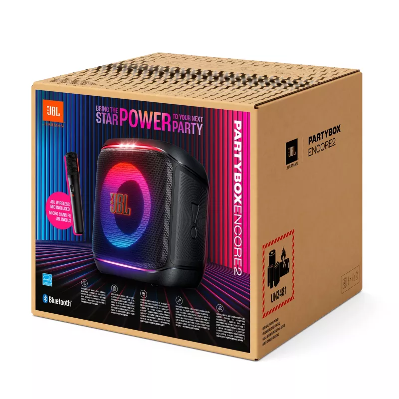 Mono prenosný reproduktor JBL Encore 2 Mono čierny — 100 W, odolný proti striekajúcej vode, Bluetooth & kábel