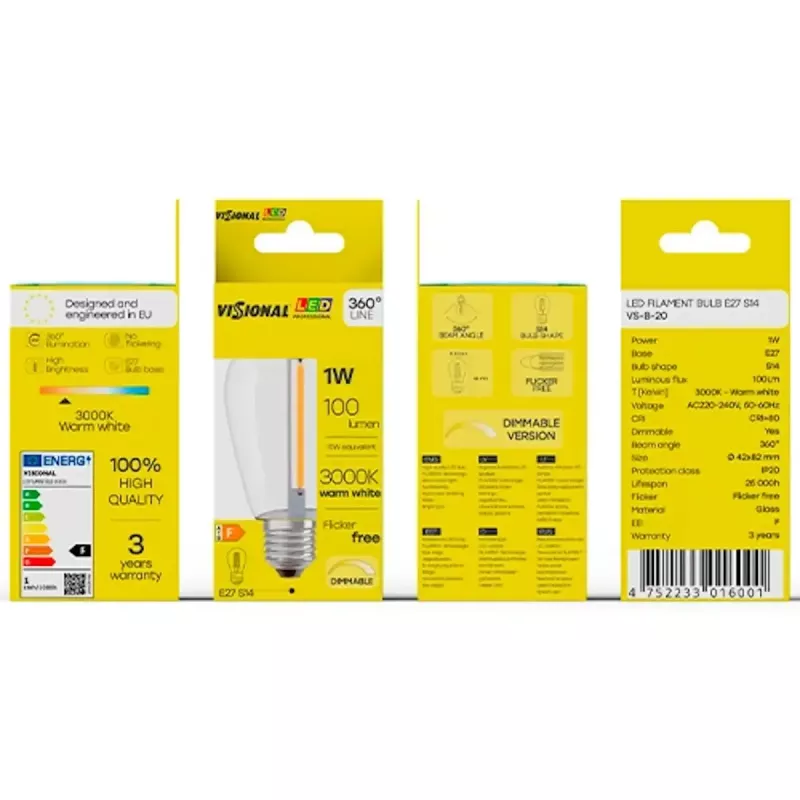 LED lampa VISIONAL VS-B-20 1W 100 lm 3000K, energetická trieda F
