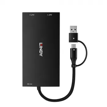 Lindy 43430 video kábel adaptér 0,11 m USB Type-C 2 x HDMI čierny