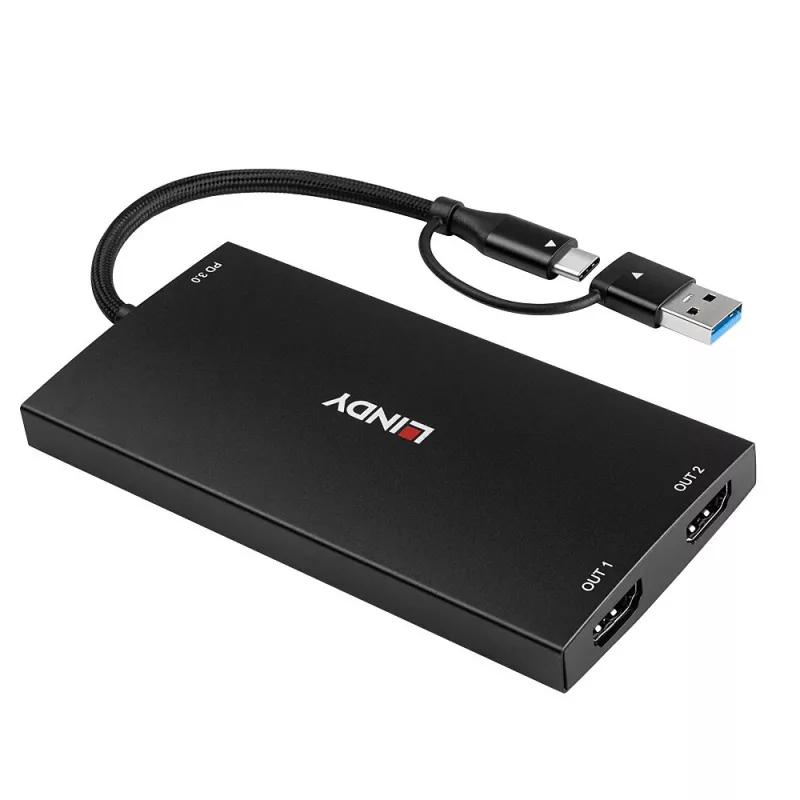 Lindy 43430 video kábel adaptér 0,11 m USB Type-C 2 x HDMI čierny