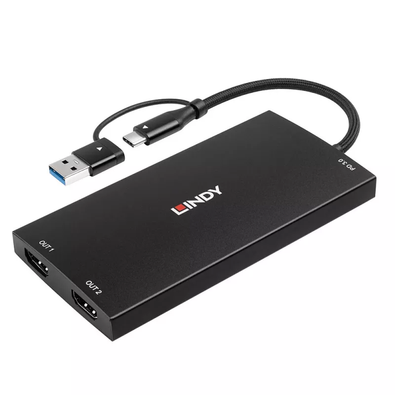 Lindy 43430 video kábel adaptér 0,11 m USB Type-C 2 x HDMI čierny