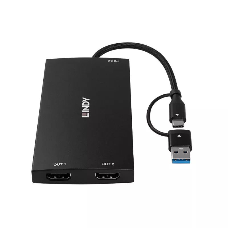 Lindy 43430 video kábel adaptér 0,11 m USB Type-C 2 x HDMI čierny