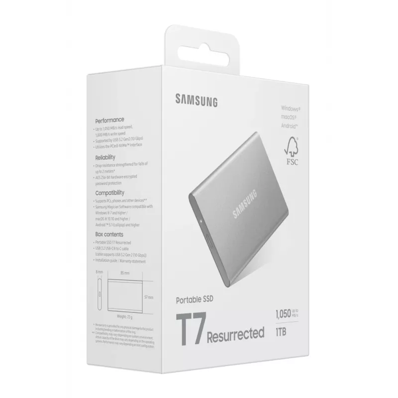 Samsung MU-PD1T0G/WW externý solid-state disk 1 TB USB Type-C 3.2 Gen 2 (3.1 Gen 2) strieborný